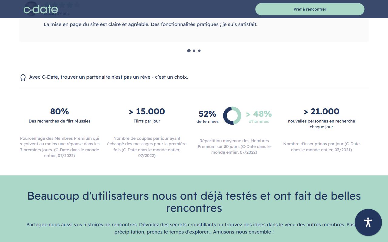 Chiffres publiés sur la page d'accueil de C-Date