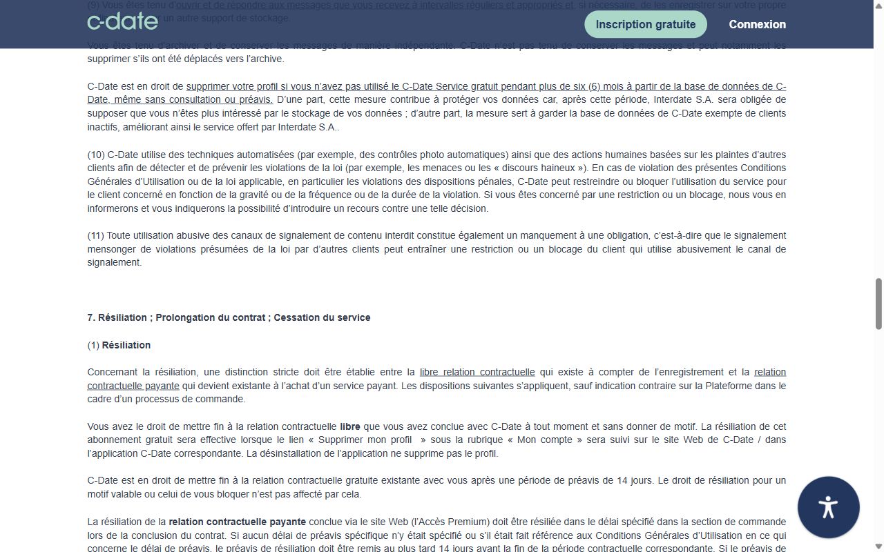 Article 7 des CGU de C-Date