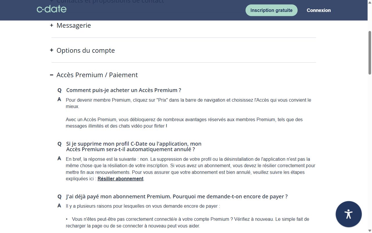 FAQ C-Date : résilier l'Accès Premium