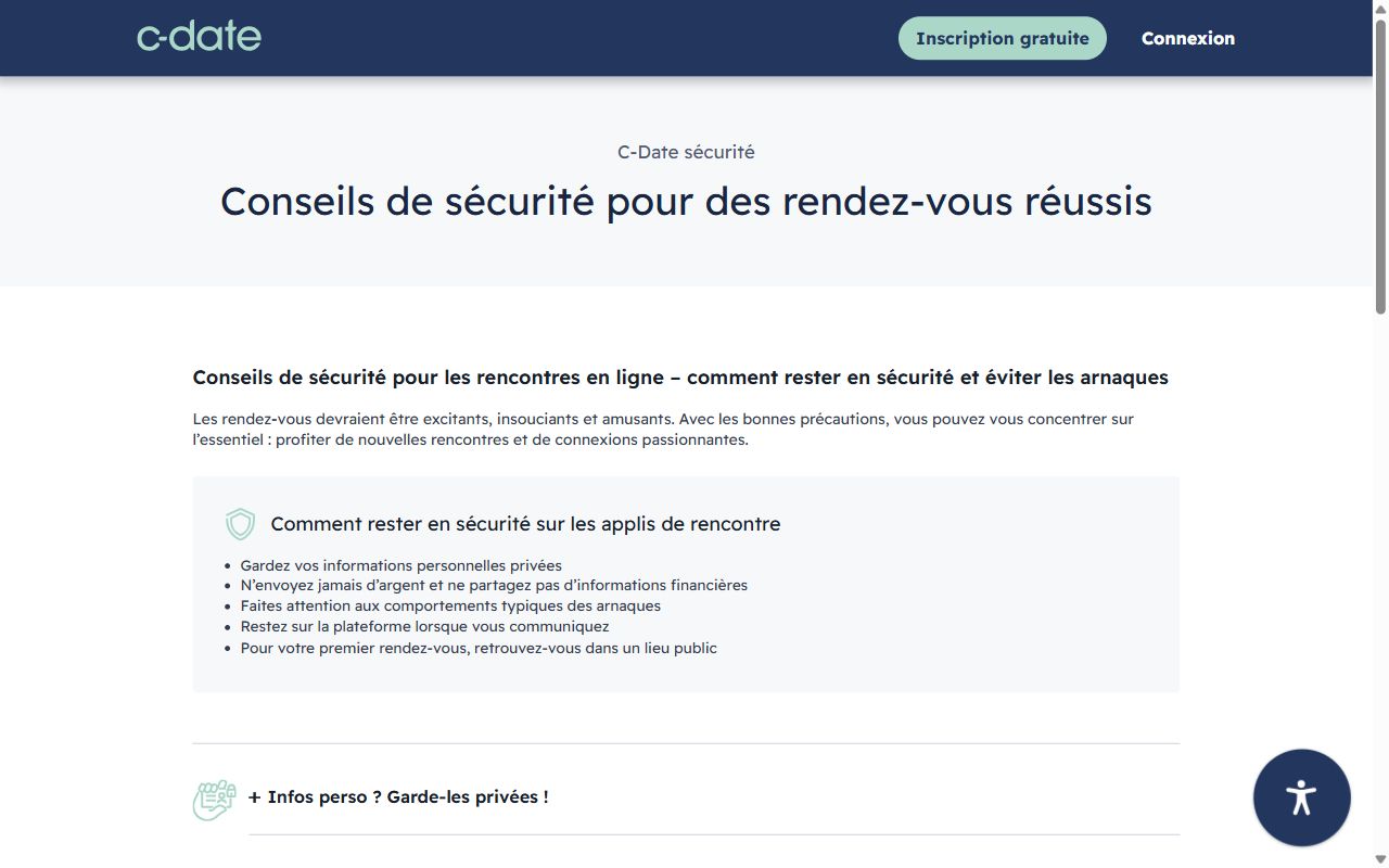 Page sécurité de C-Date